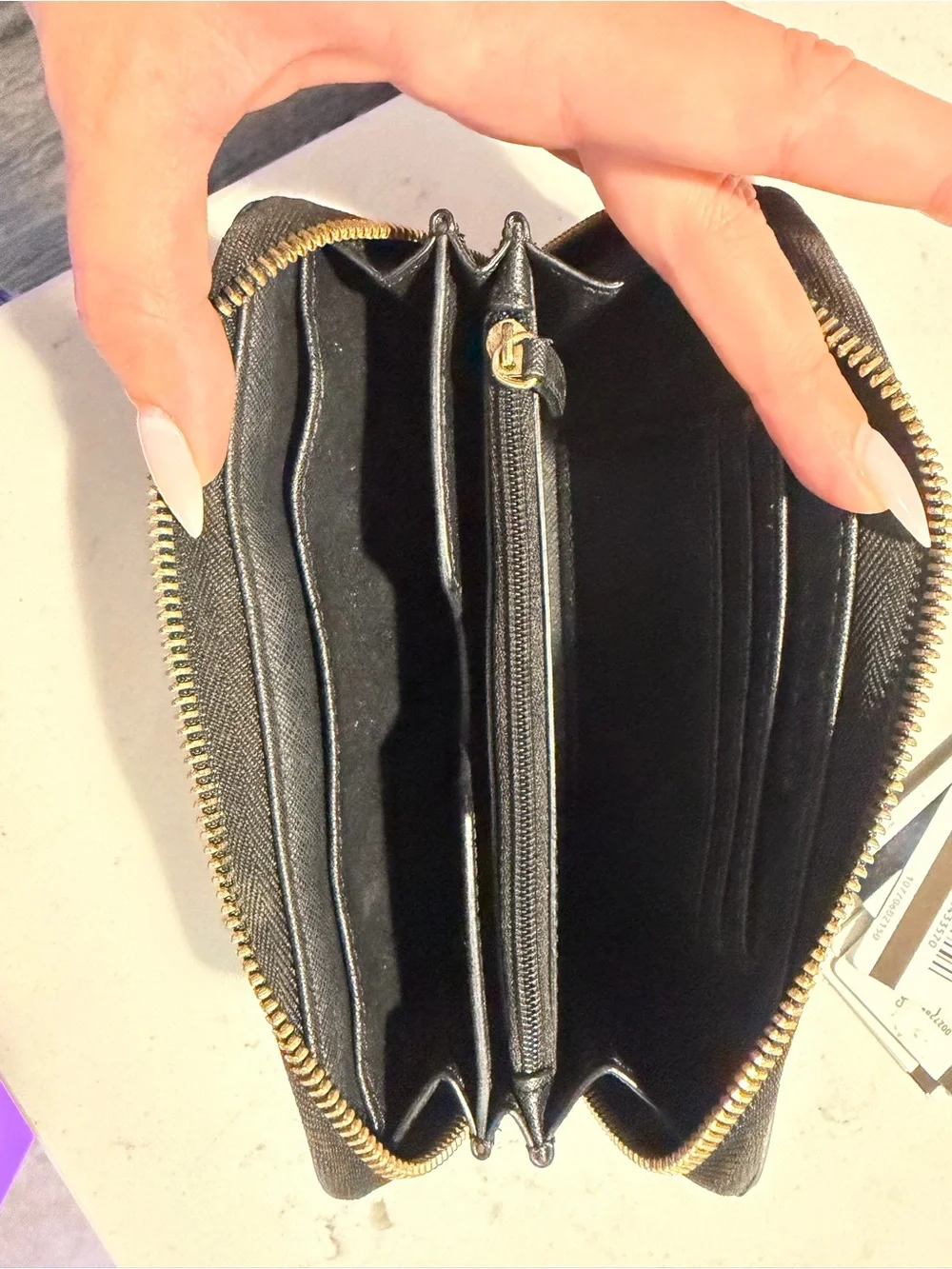Michael Kors Black Saffiano Zip Wallet with Gold Logo